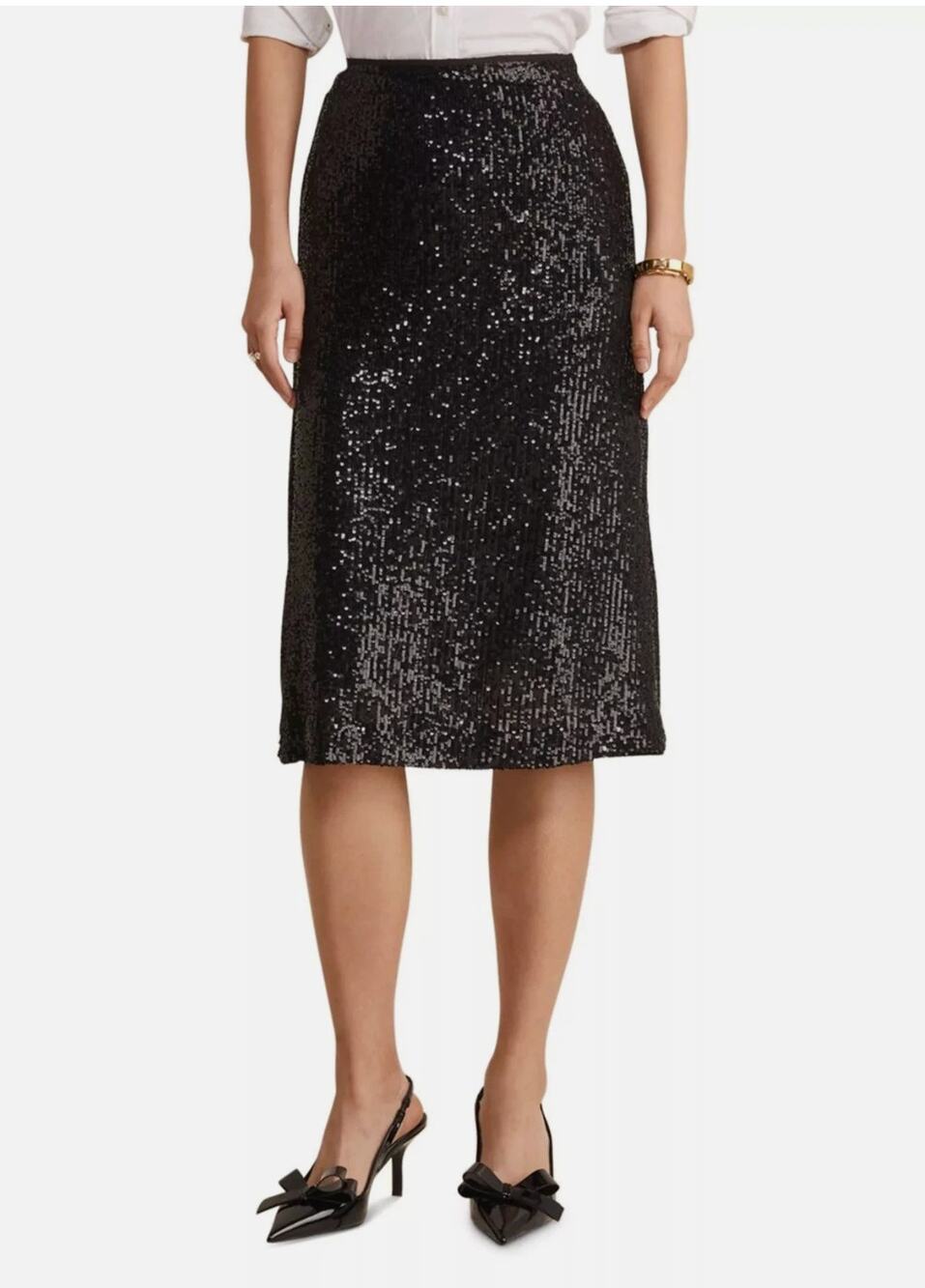 VINEYARD VINES NWT Sequin Midi Skirt in Jet Black // L
